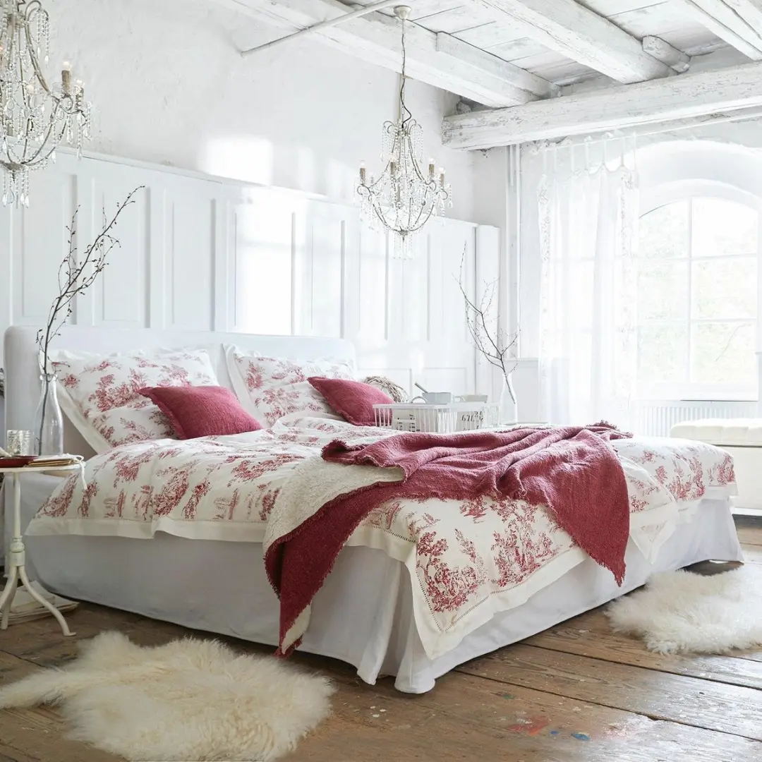 Loberon Toile rouge Beddengoed - Eenpersoons - wit/rood - afbeelding 3 van 6
