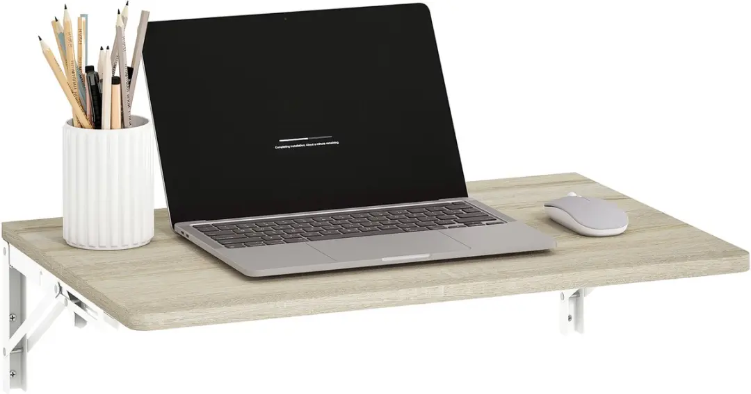 HOMCOM Wandgemonteerd bureau Spaanplaat, metaal 60L x 40B x 16H cm Eiken
