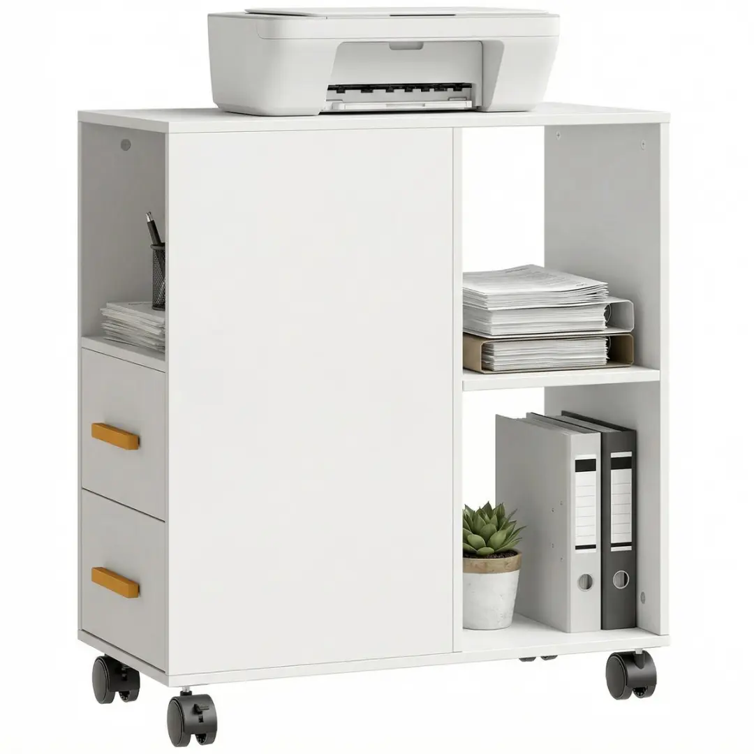 Homcom Mobiele bijzettafel-Spaanplaat-60L x 30B x 65H cm-Wit