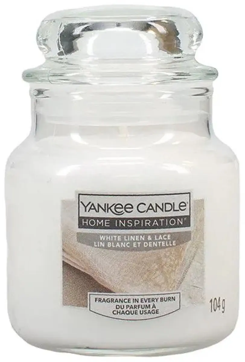 YANKEE CANDLE HOME INSPIRATION WHITE LINEN & LACE GEURKAARS 104 GRAM