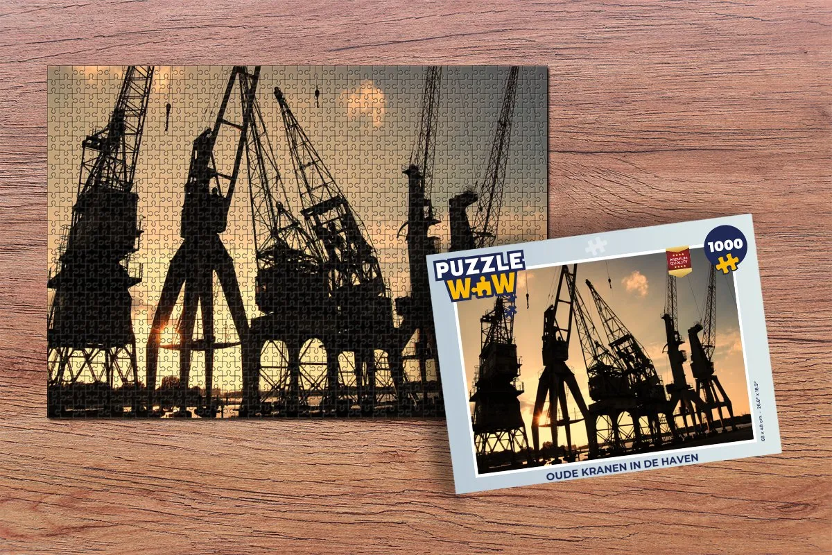 PuzzleWow Oude kranen in de haven Legpuzzel 1000 Stuks - Multicolor