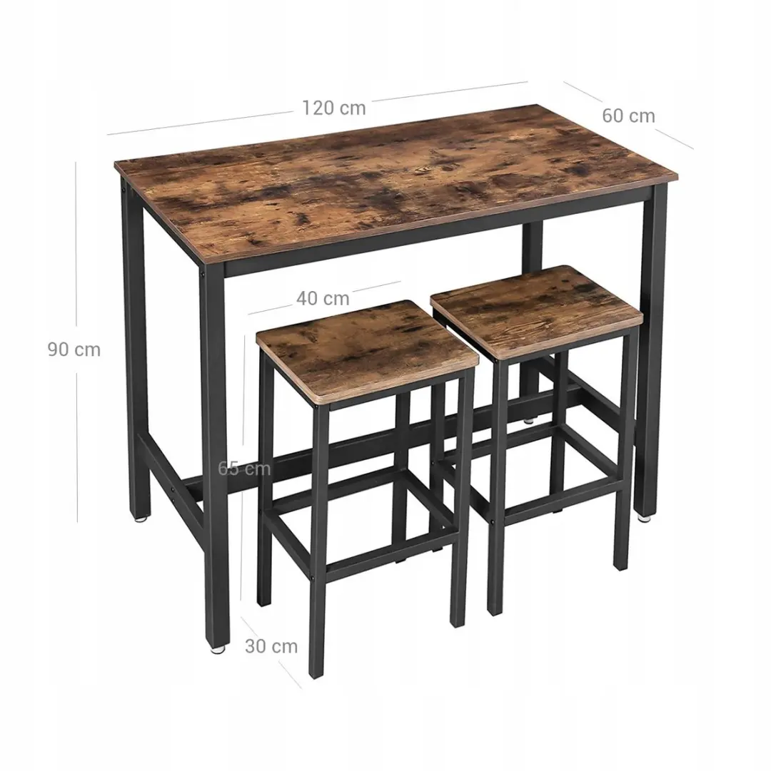 Songmics VASAGLE LBT15X Bartafel met 2 Barkrukken - Rustiek Bruin - afbeelding 2 van 6