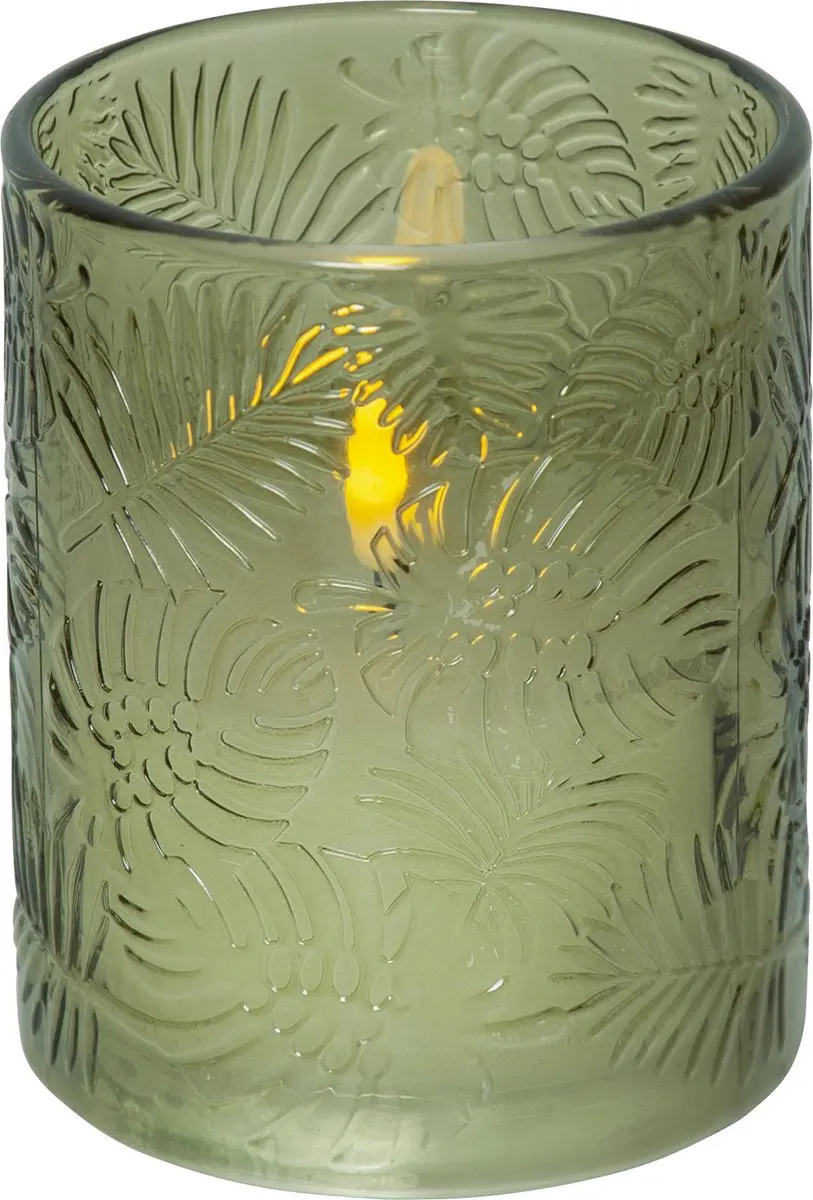 Star Trading, Flame Leaf, LED kaars wit, glas groen, was, natuurlijke vlam, 10x1
