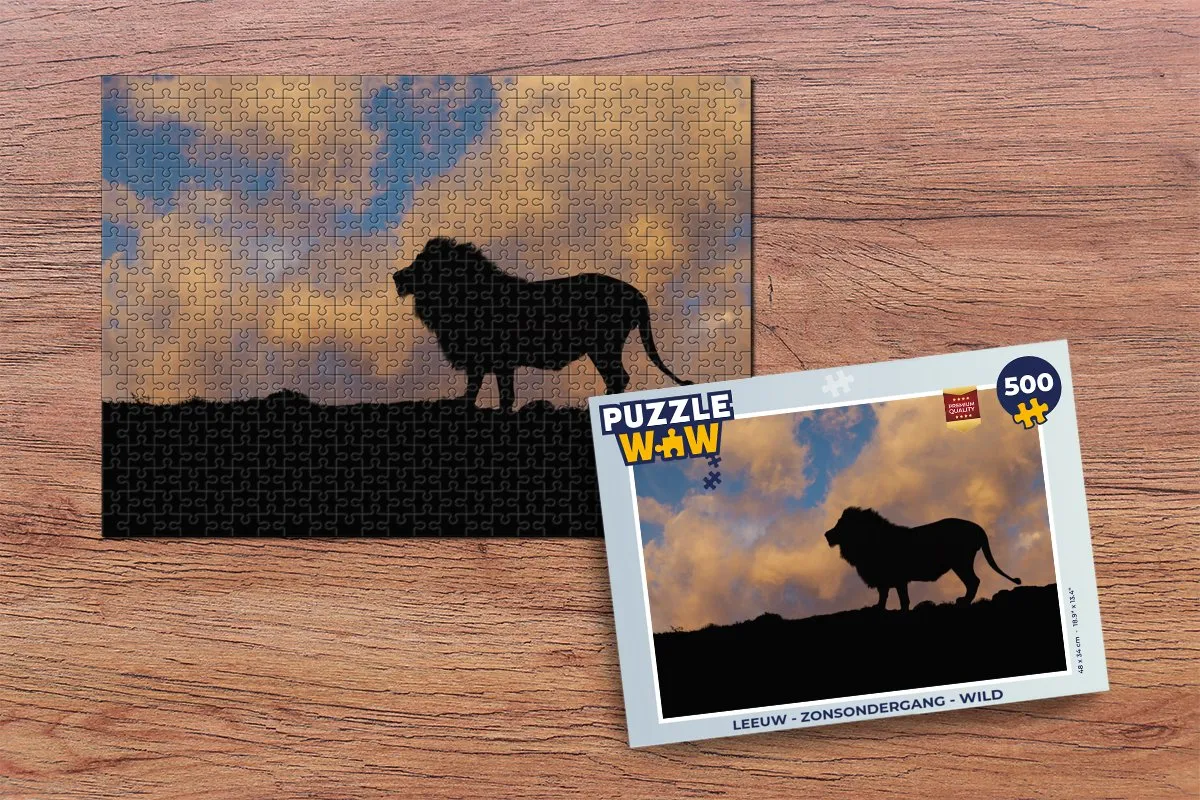 PuzzleWow Leeuw Zonsondergang Legpuzzel 500 Stuks - Multicolor