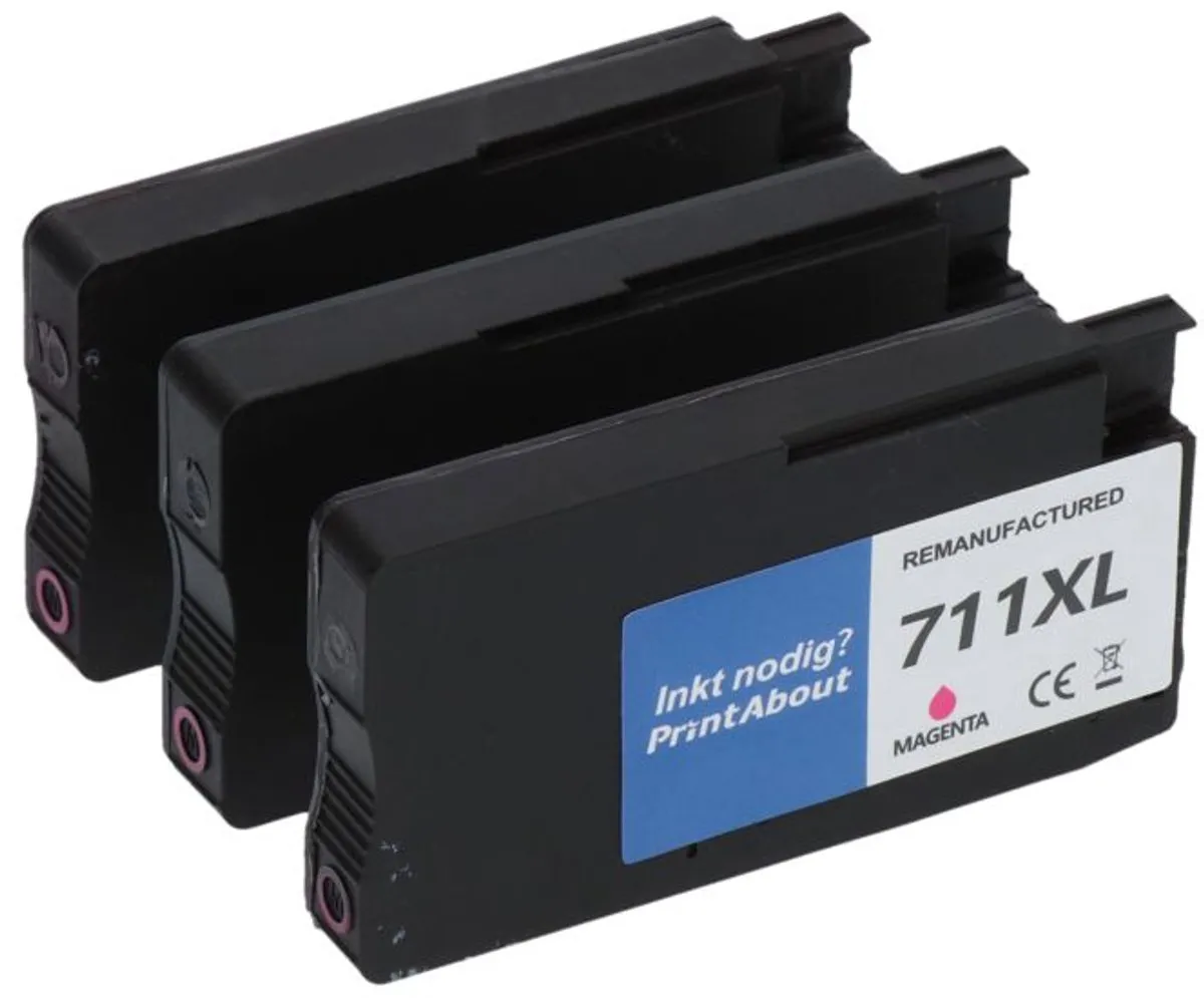 PrintAbout HP 711 CZ135A-PA2 Inktcartridge Magenta - 3 Stuks