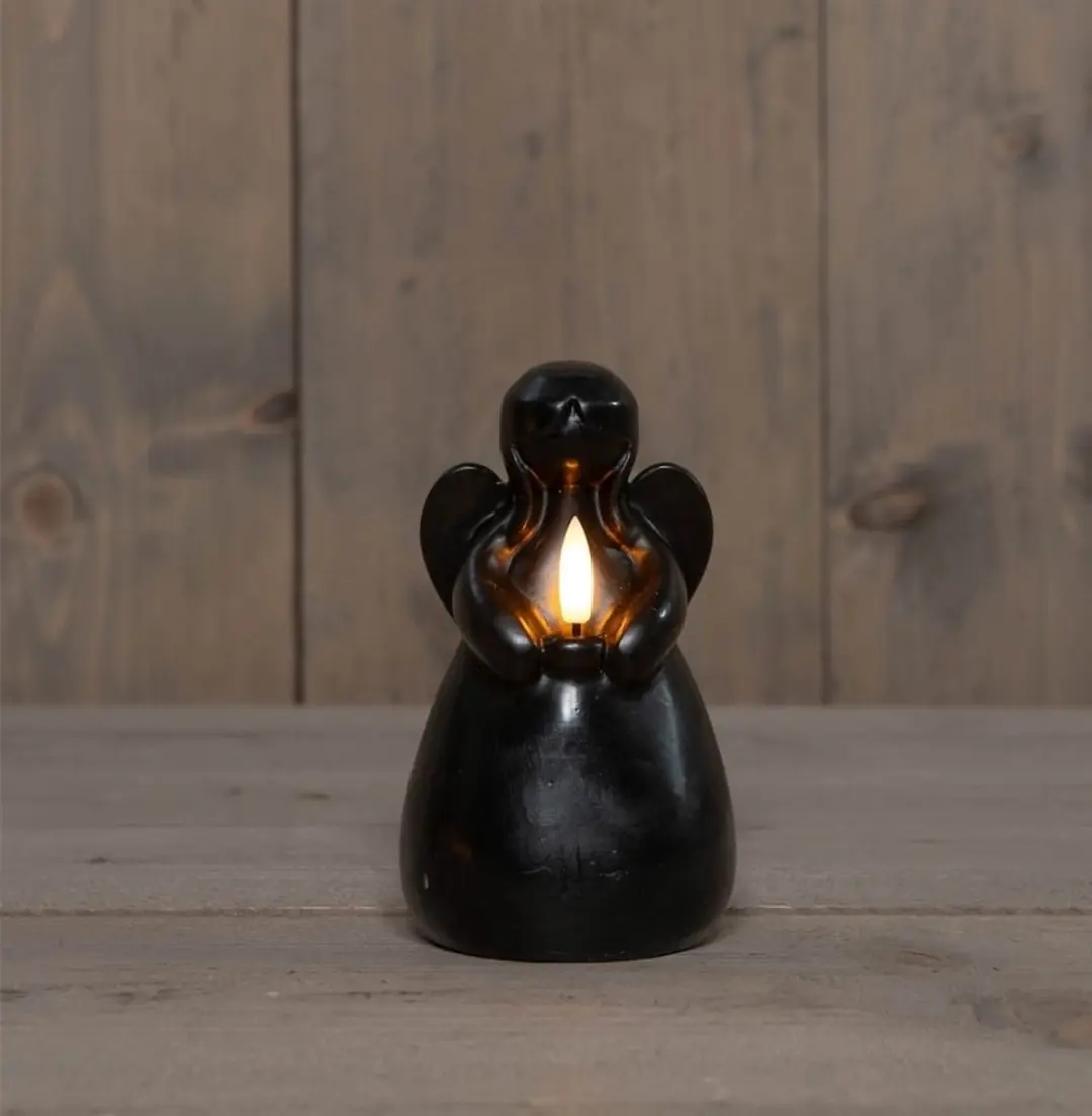Anna's Collection LED Engel Kaars 14x8cm Zwart - Warm Wit - afbeelding 5 van 6