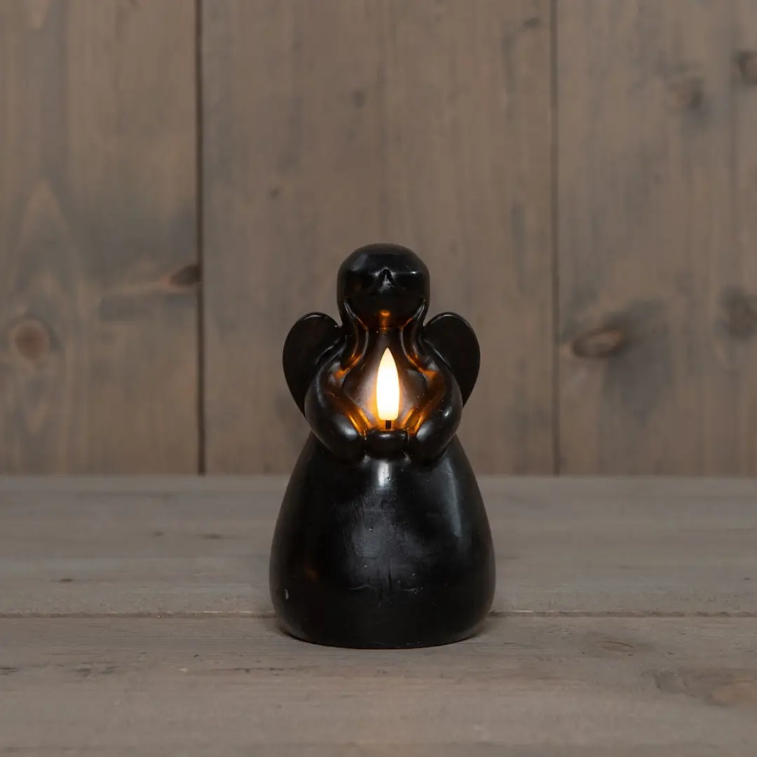 Anna's Collection LED Engel Kaars 14x8cm Zwart - Warm Wit - afbeelding 6 van 6