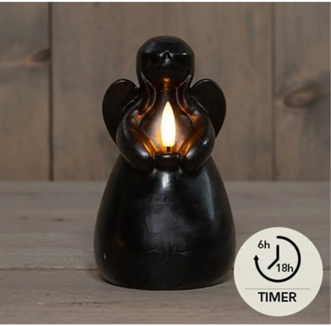 Anna's Collection LED Engel Kaars 14x8cm Zwart - Warm Wit - afbeelding 3 van 6