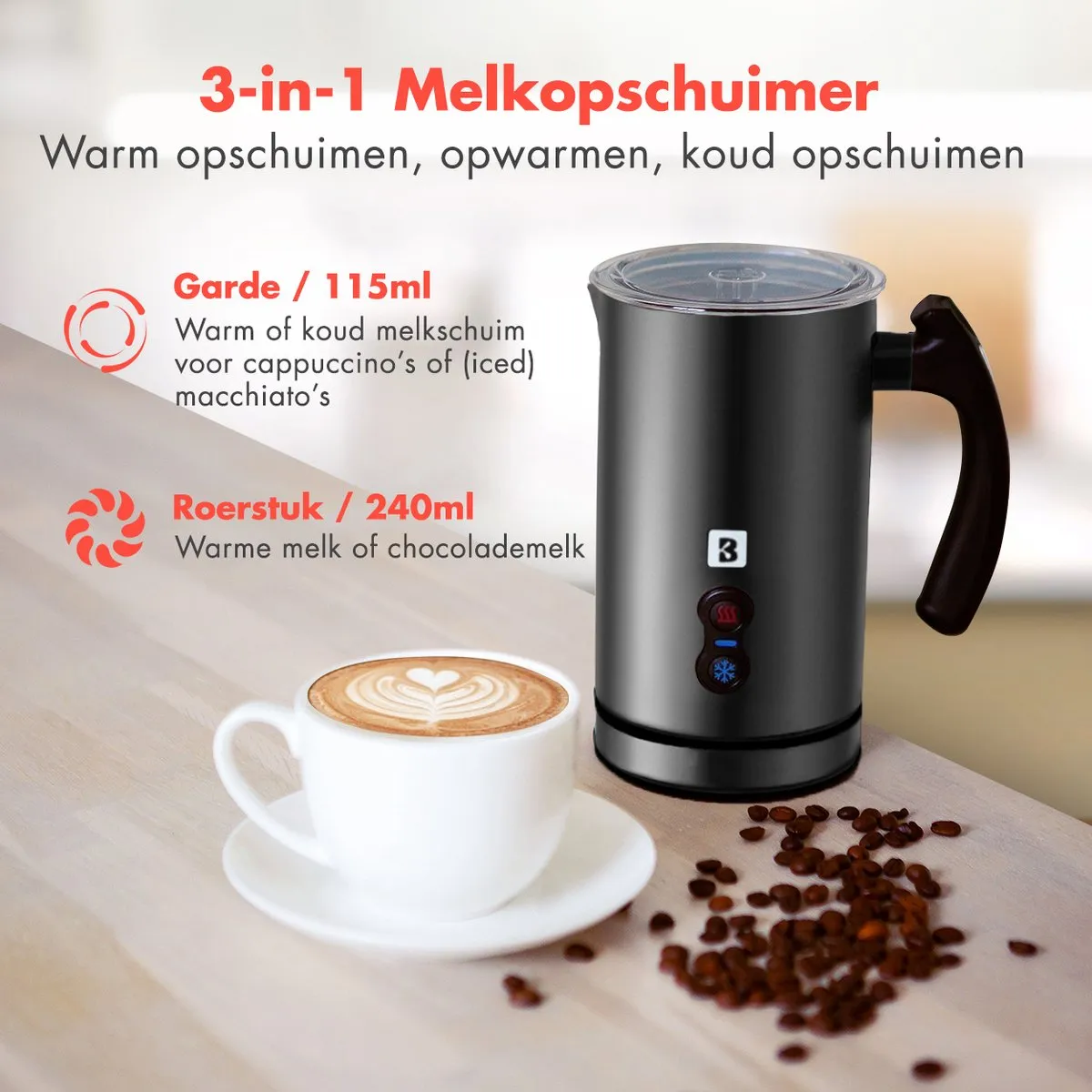 KitchenBrothers KB702 Elektrische Melkopschuimer 500W - 240ml - Zwart