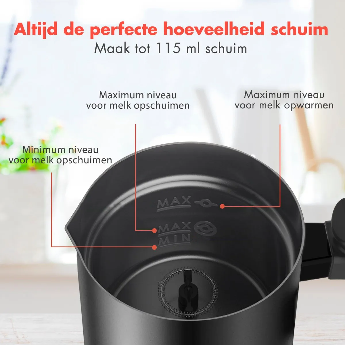 KitchenBrothers KB702 Elektrische Melkopschuimer 500W - 240ml - Zwart
