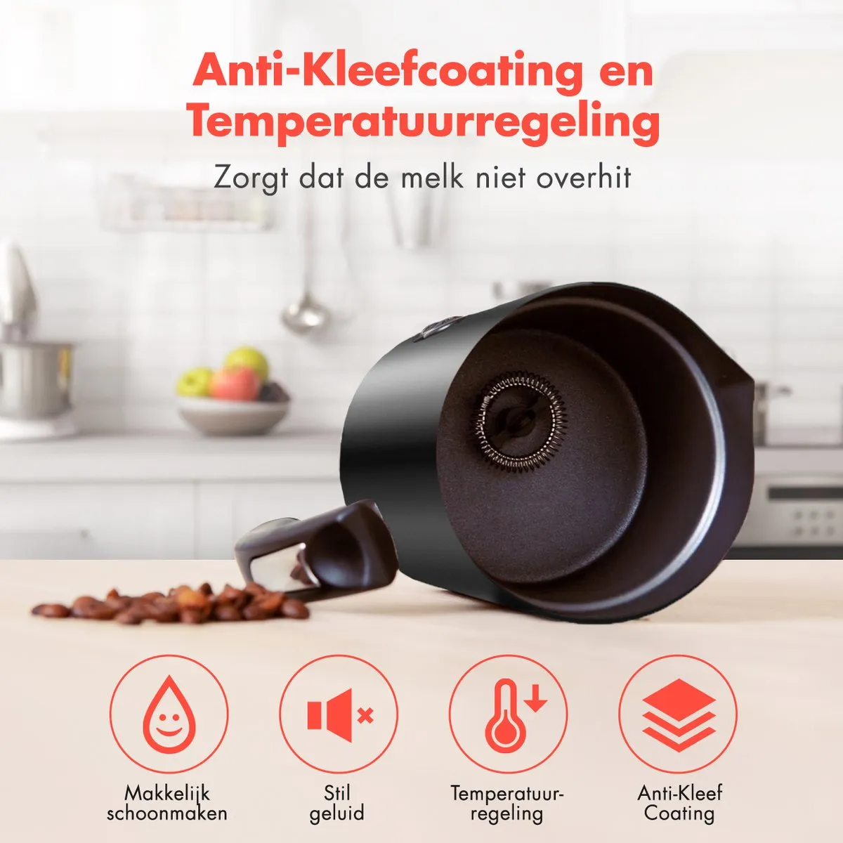 KitchenBrothers KB702 Elektrische Melkopschuimer 500W - 240ml - Zwart