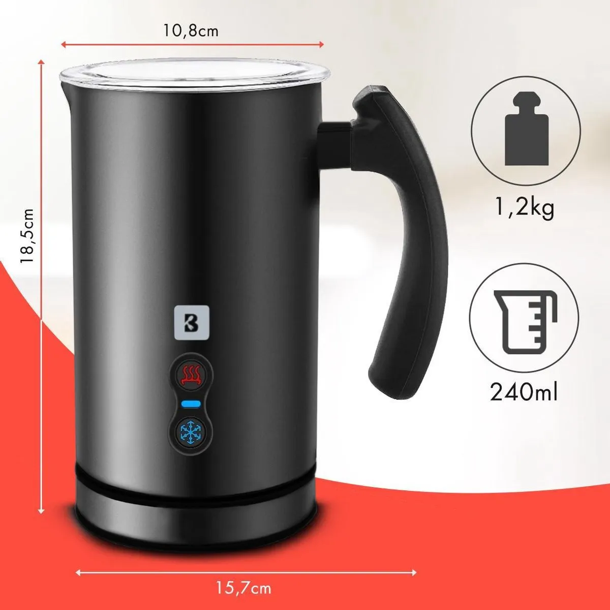 KitchenBrothers KB702 Elektrische Melkopschuimer 500W - 240ml - Zwart