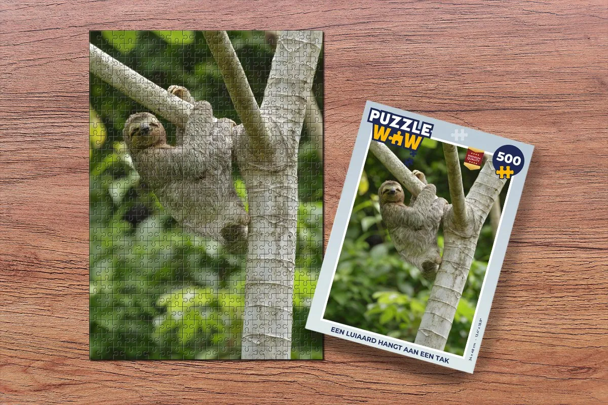 PuzzleWow Legpuzzel Een luiaard hangt aan een tak 500 Stuks - Multicolor
