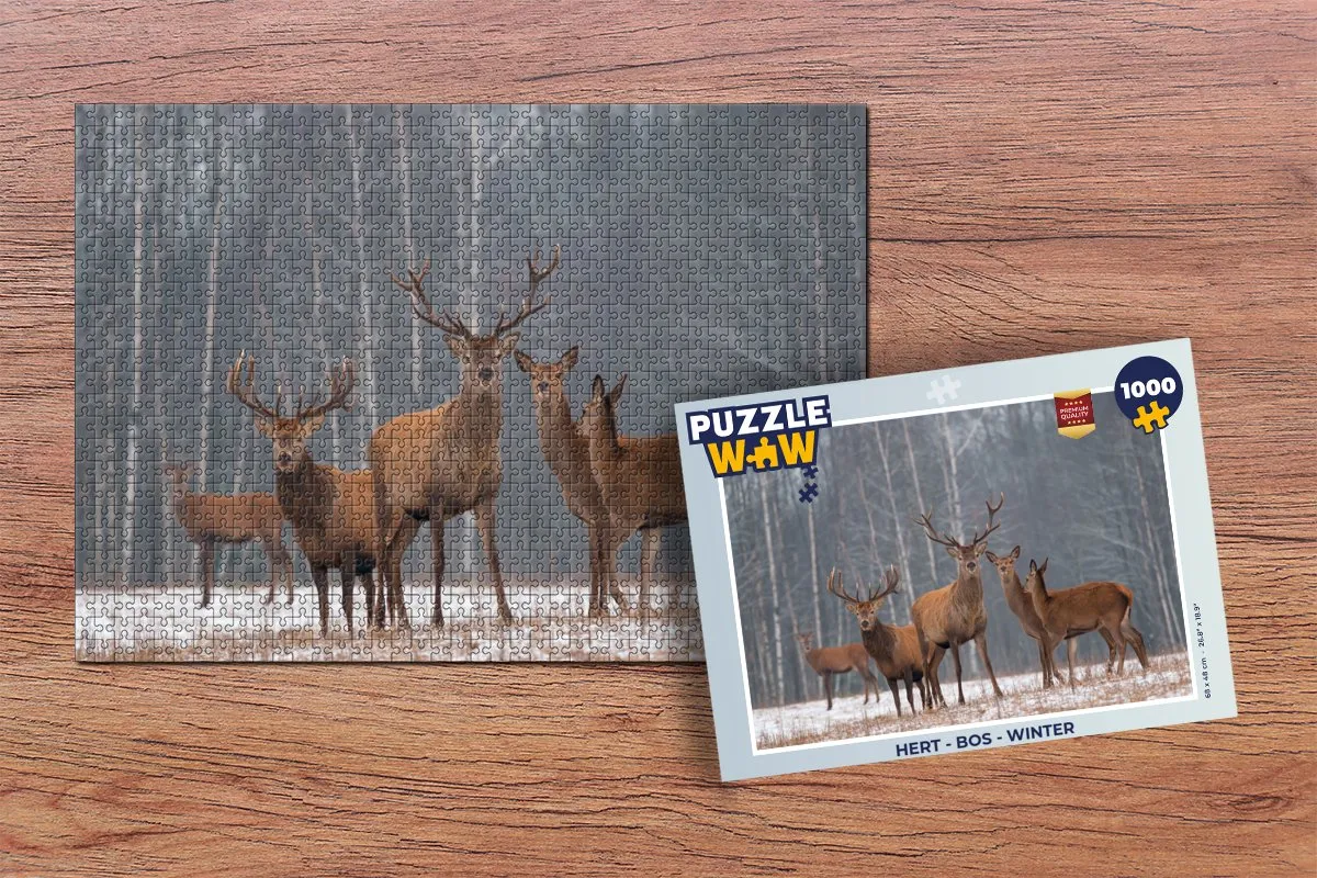 PuzzleWow Hert in het Bos Winter Legpuzzel 1000 Stuks - Multicolor