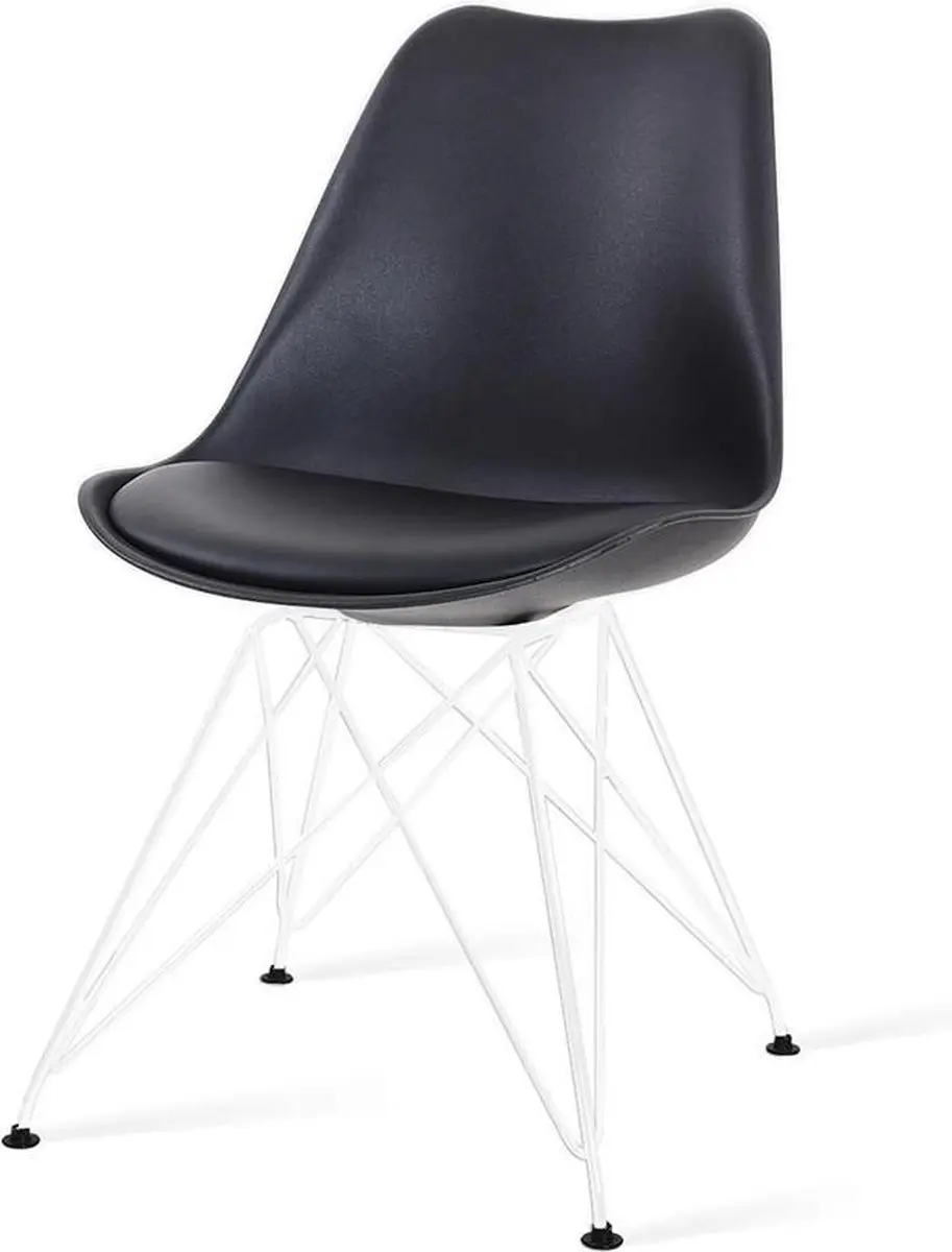 Essence Metal Eetkamerstoel Zwart - Kunststof - PU Zitting - Witte Poten - Industrieel - Modern