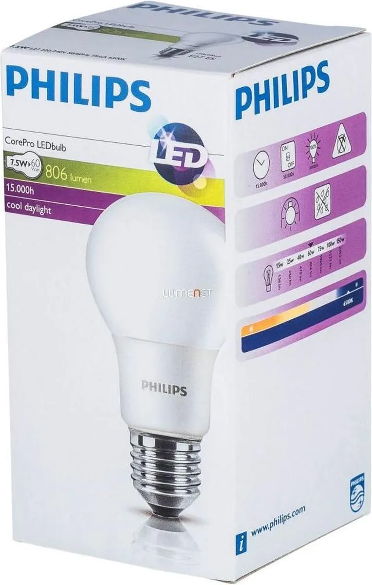 Philips CorePro LED E27 7.5W Daglicht - Mat