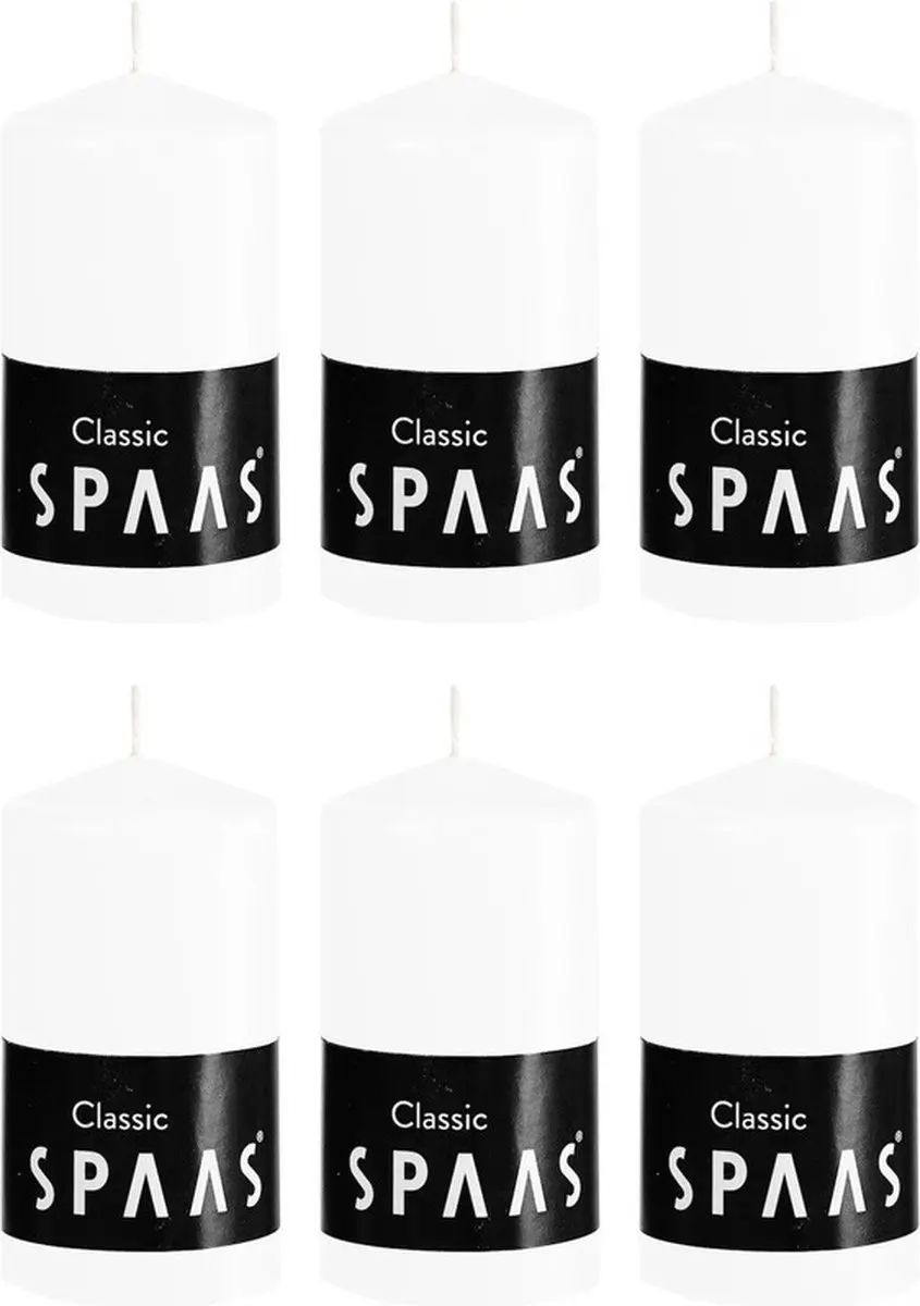 6x Witte cilinderkaarsen/stompkaarsen 6 x 10 cm 25 branduren