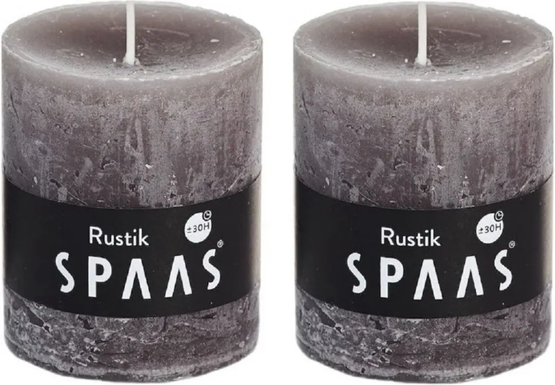 2x Taupe rustieke cilinderkaarsen/stompkaarsen 7 x 8 cm 30 branduren