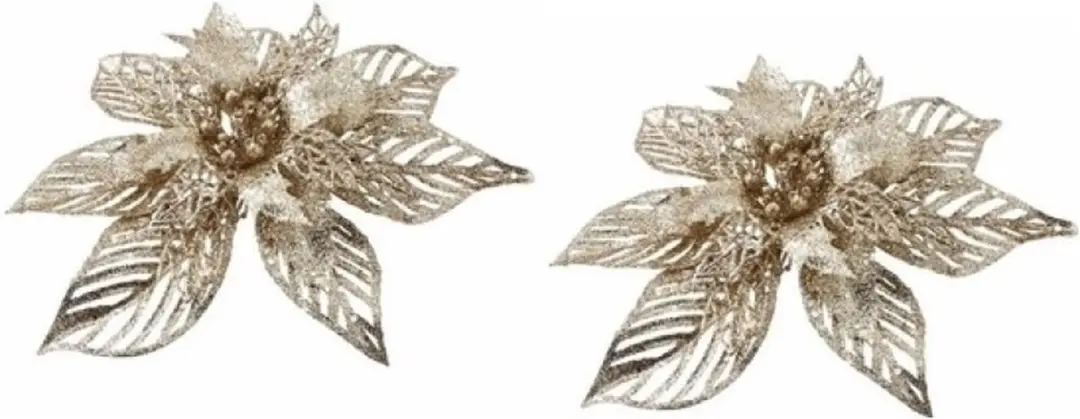 8x cosy & trendy kerstboomversiering bloemen- goud
