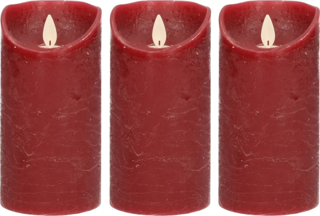 Anna's Collection Led kaars/stompkaars - 3x - bordeaux rood - H15 x D7,5 cm - wax - bewegende vlam