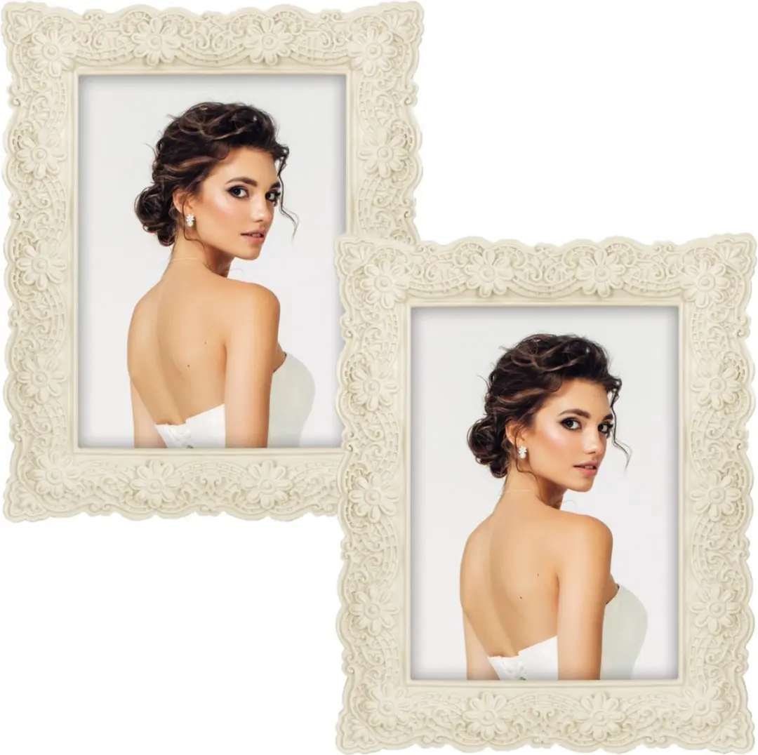 2x stuks kunststof fotolijst creme barok met bloemen geschikt voor een foto van