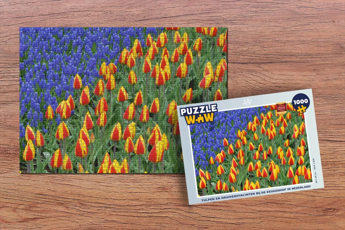 PuzzleWow Legpuzzel Tulpen & Druivenhyacinten Keukenhof 1000 Stuks