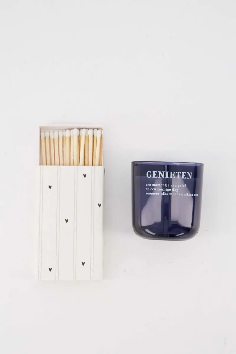 Zusss Set Van Een Geurkaars Glas 'Genieten' En Lucifers Strepen / Hartjes