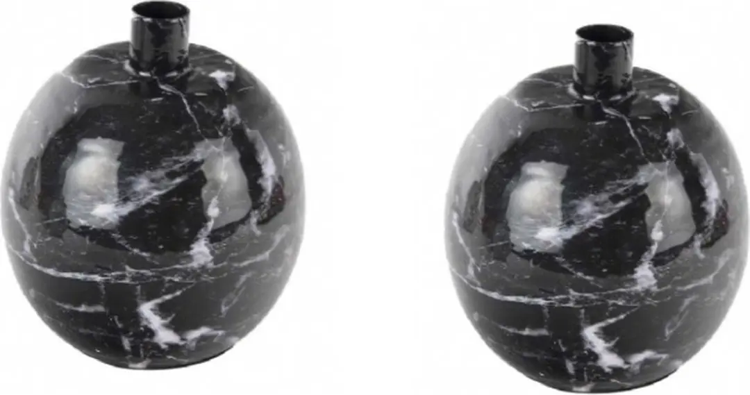 Present Time Candle Holder Marble Look Large Black