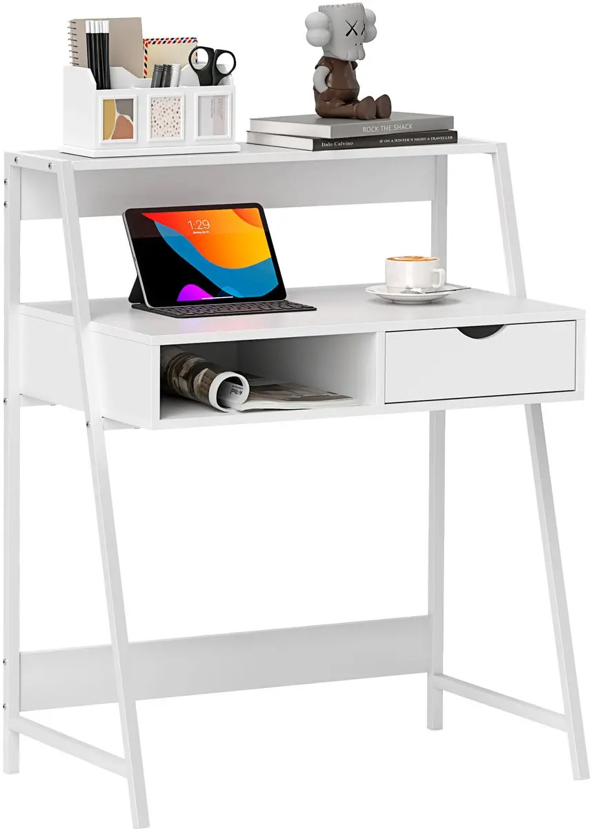 HOMCOM-Bureau met planken-80x50x100cm-Spaanplaat-Wit