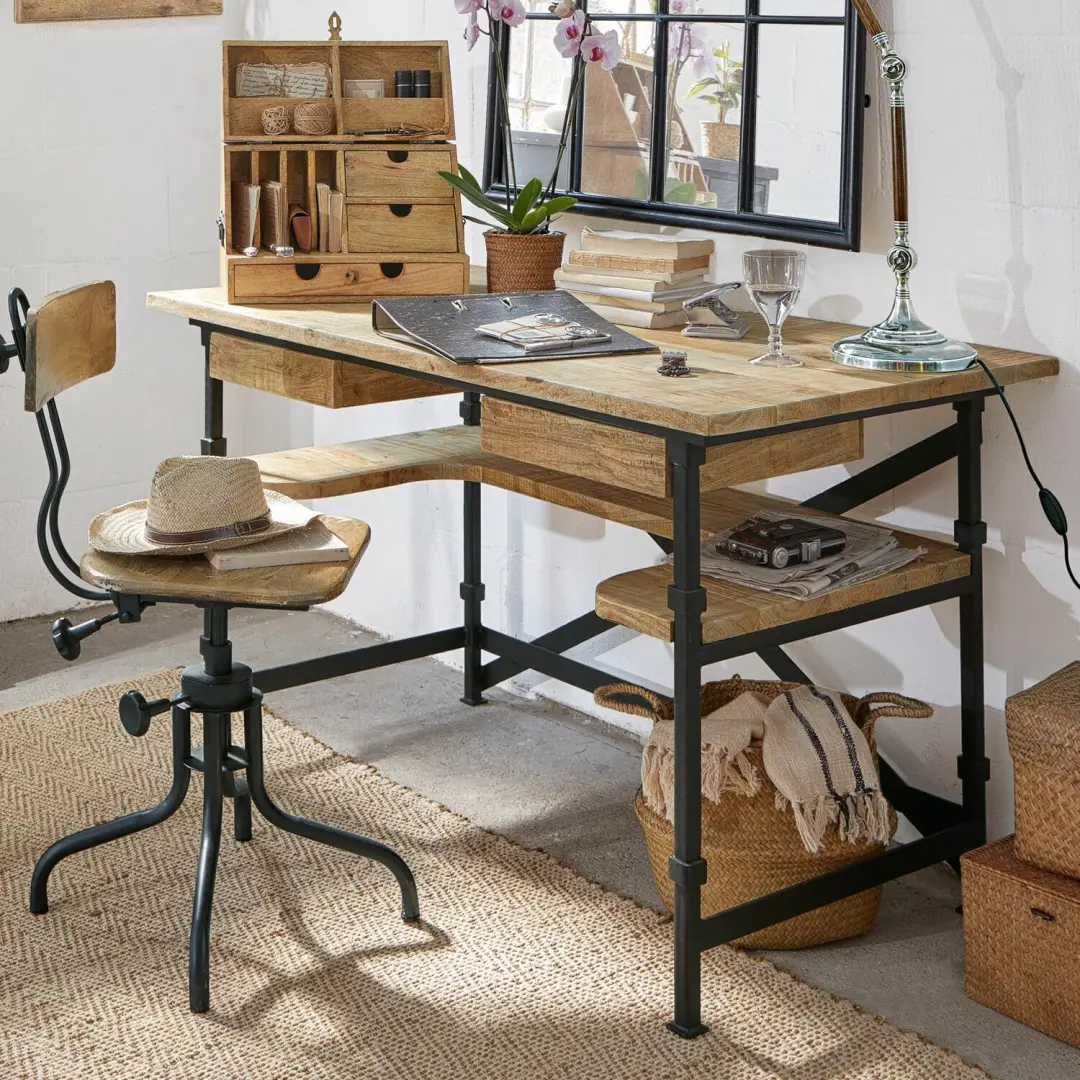 Loberon Glenwood Bureau - Antiekbruin/Zwart - afbeelding 4 van 4