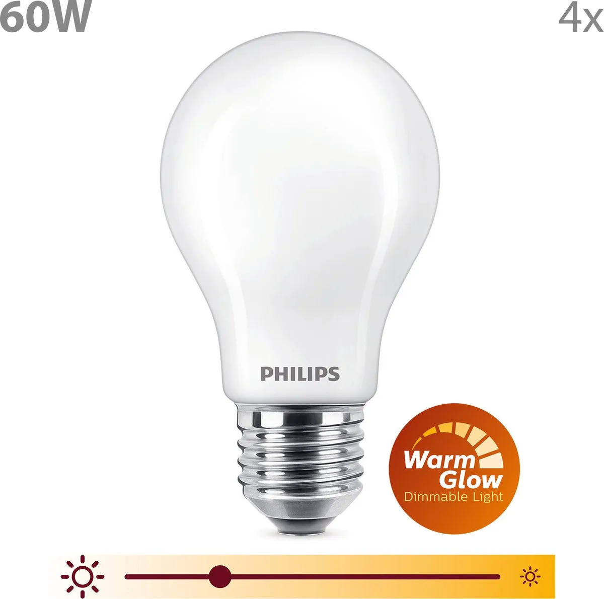 Philips LED WarmGlow E27 Mat LED Standaardlamp - 5.9W - 2700K - 4 Stuks