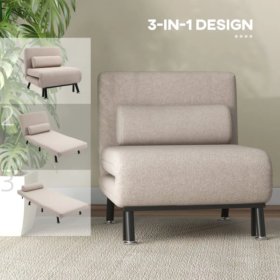 Homcom Slaapfauteuil Beige - afbeelding 4 van 6