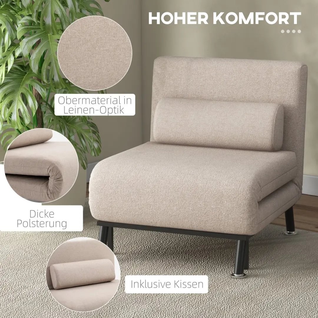 Homcom Slaapfauteuil Beige - afbeelding 5 van 6