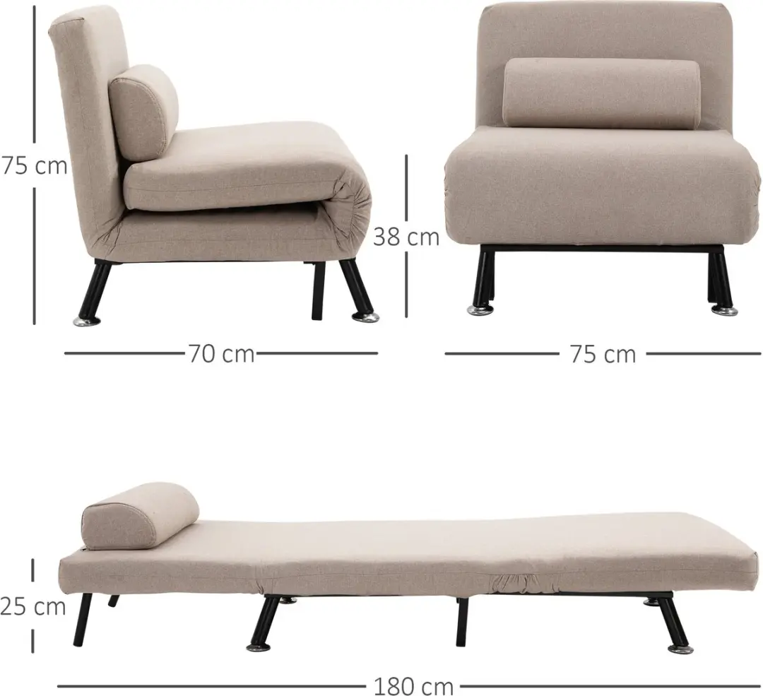 Homcom Slaapfauteuil Beige - afbeelding 6 van 6