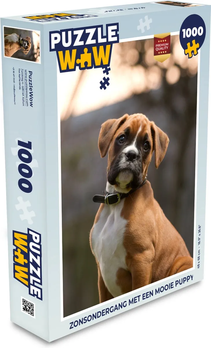 PuzzleWow Legpuzzel Zonsondergang met Puppy 1000 Stuks