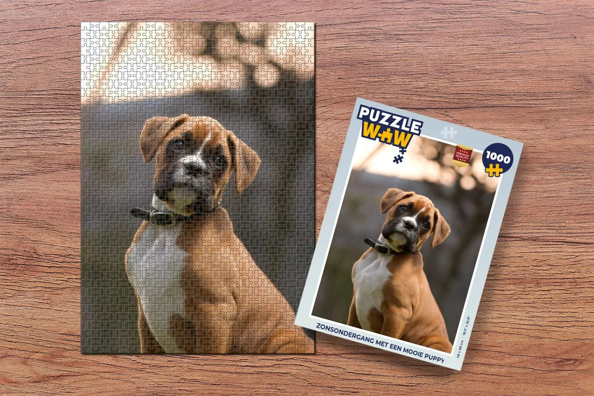 PuzzleWow Legpuzzel Zonsondergang met Puppy 1000 Stuks - Multicolor