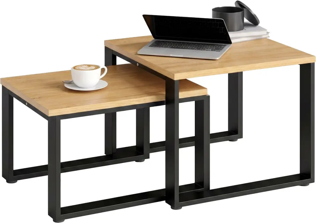 Homcom Salontafelset-Spaanplaat, Metaal-60L x 50B x 60H cm-Natuurhout
