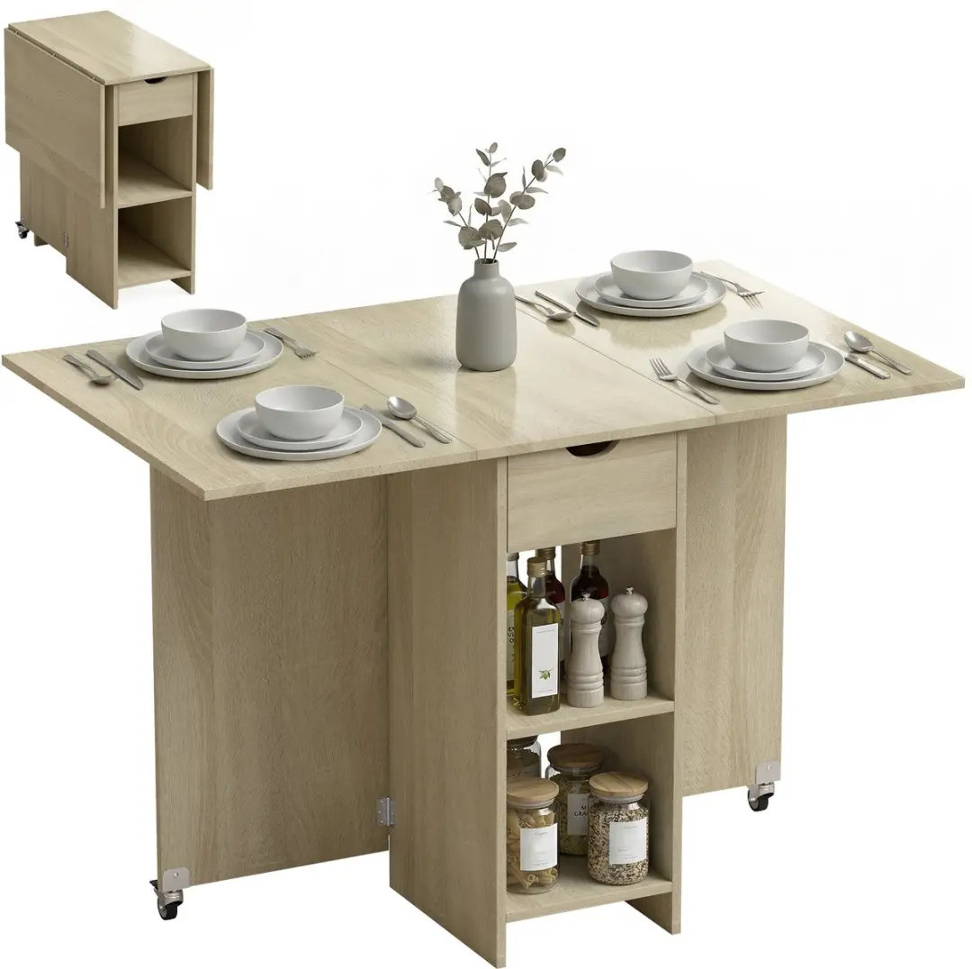 HOMCOM Klapbare Eettafel-Spaanplaat-114,5L x 70B x 75H cm-Natuurlijk hout