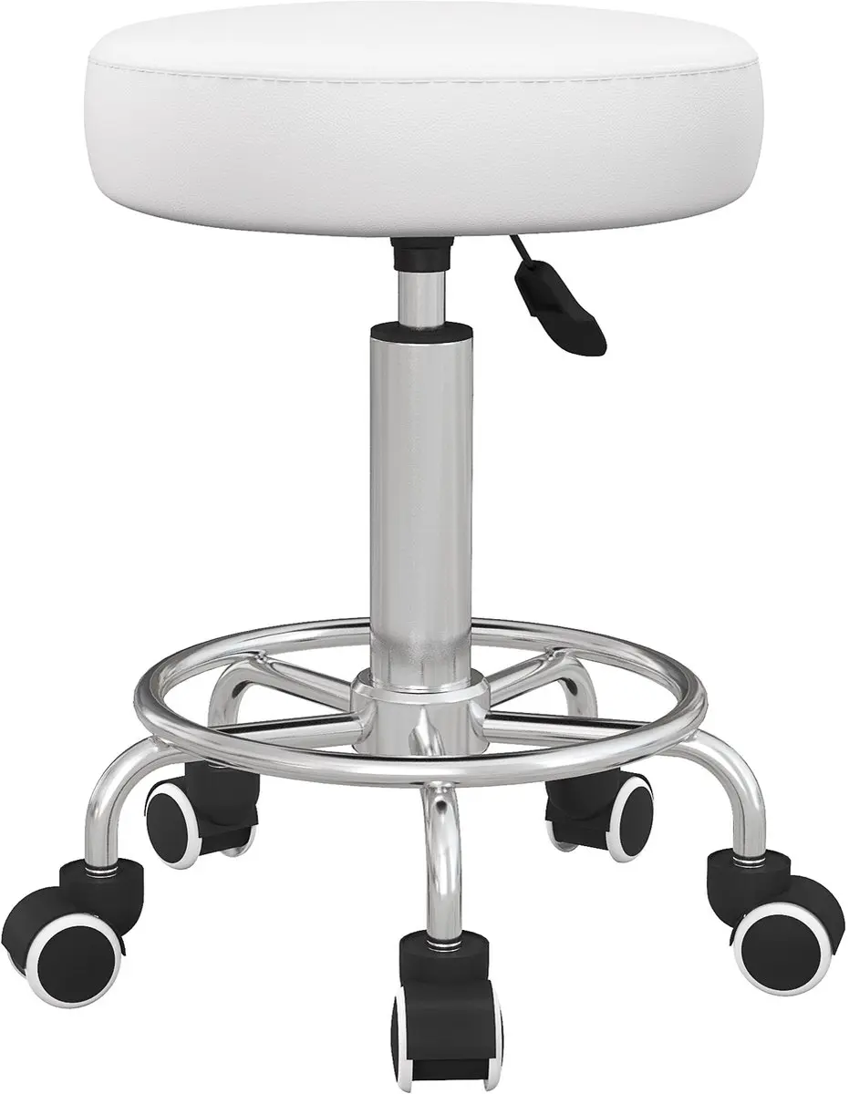 Vinsetto Salon Stool-Kunstleder, Schaumstoff-Ø42 x 50-64H cm-Weiß
