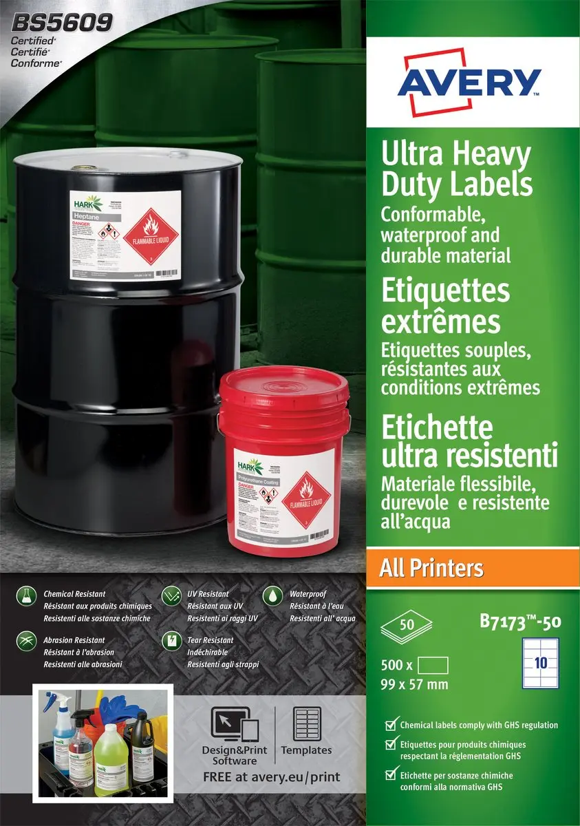 Etiket avery b7173-50 99x57mm polyester wit 500st