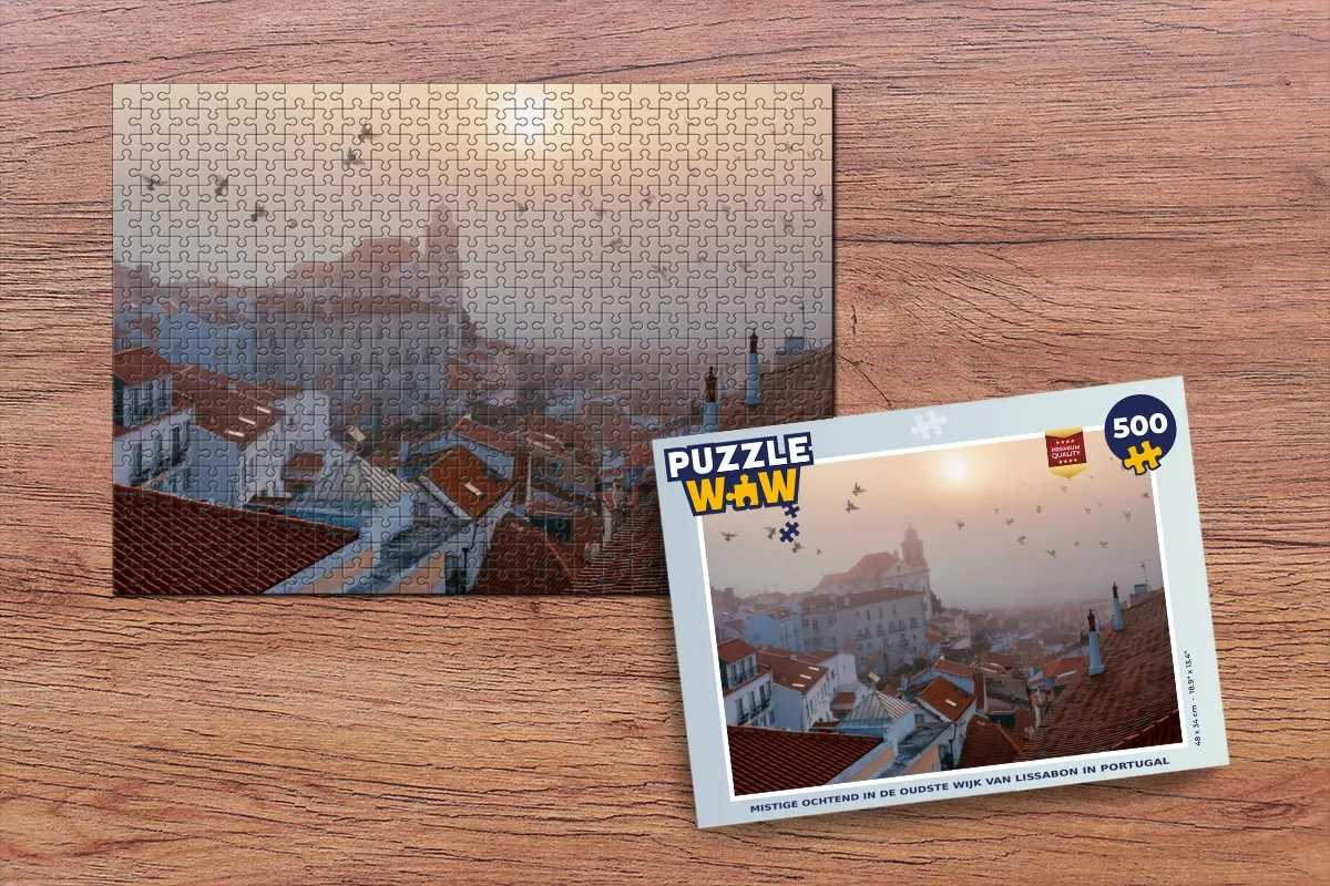 PuzzleWow Legpuzzel 500 Stuks - Mistige ochtend Lissabon - Multicolor