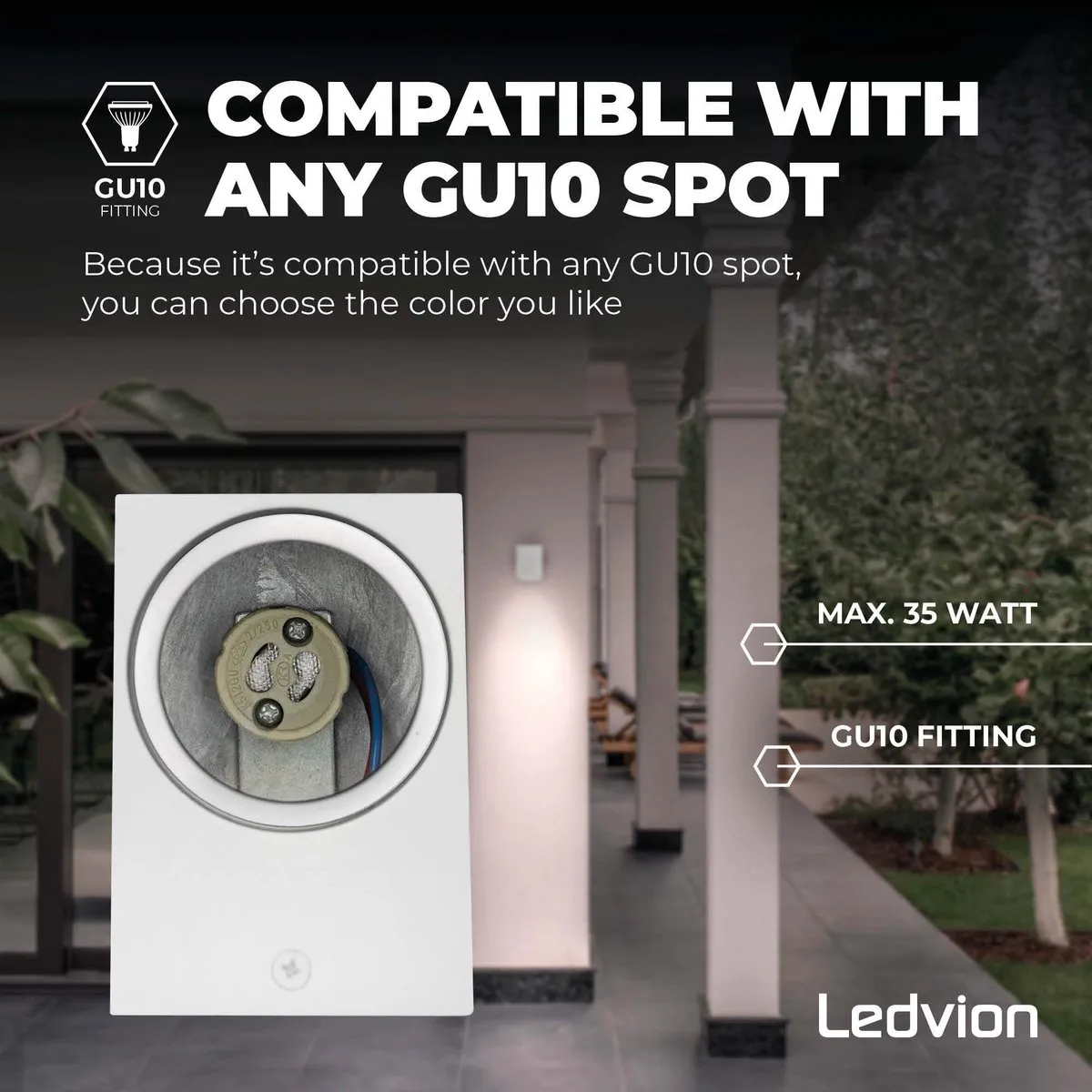 Ledvion San Diego LED Wandlamp GU10 IP54 - Wit