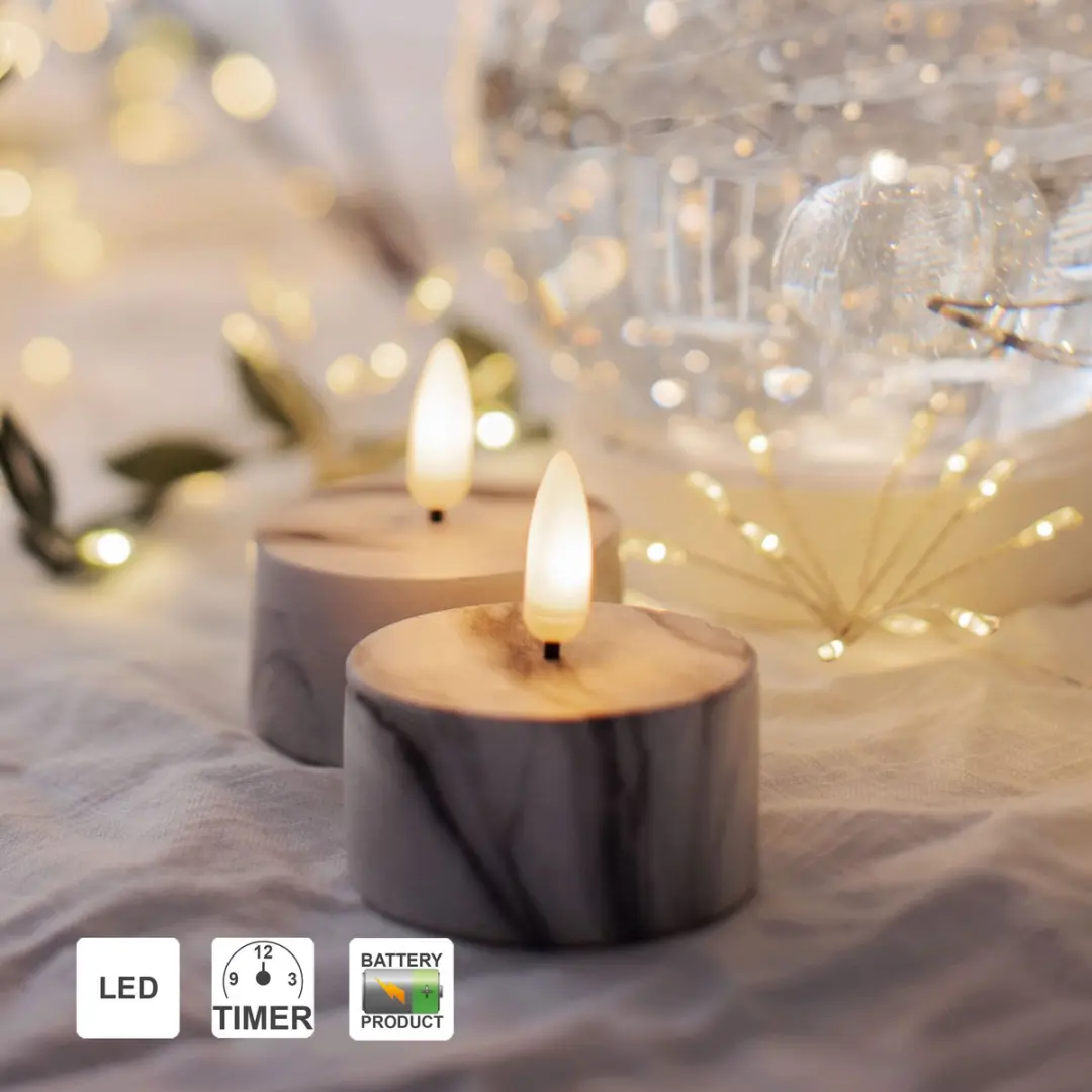 Star Trading Flamme Marble LED Theelichtjes - 2 Stuks - afbeelding 4 van 6
