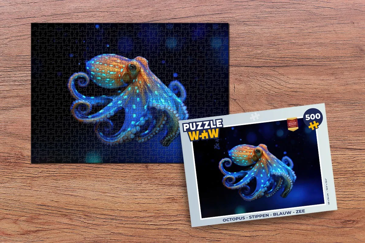 PuzzleWow Octopus Stippen Legpuzzel 500 Stuks - Blauw