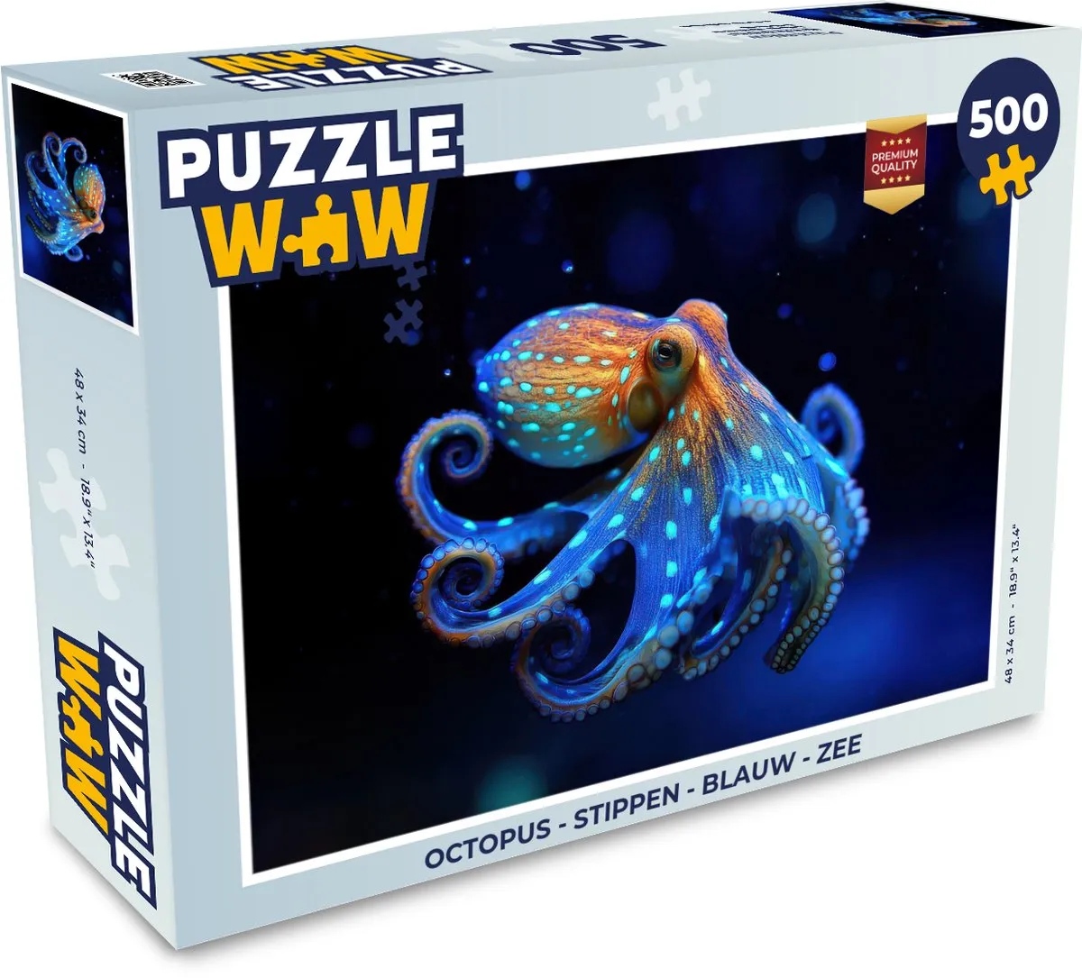 PuzzleWow Octopus Stippen Legpuzzel 500 Stuks - Blauw