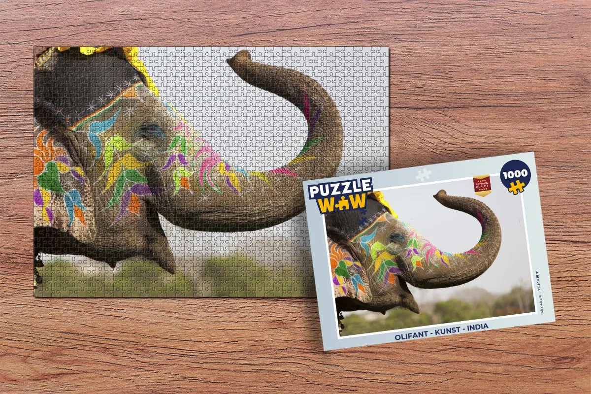 PuzzleWow Olifant India Kunst Puzzel 1000 Stuks - Multicolor