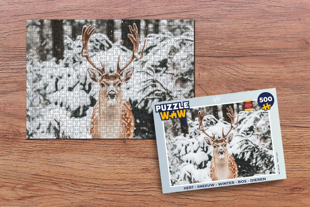 PuzzleWow Hert Sneeuw Winter Bos Dieren Legpuzzel 500 Stuks