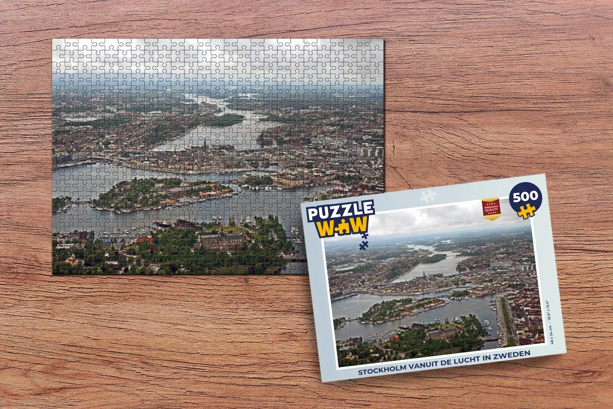 PuzzleWow Stockholm vanuit de lucht Legpuzzel 500 Stuks - Multicolor