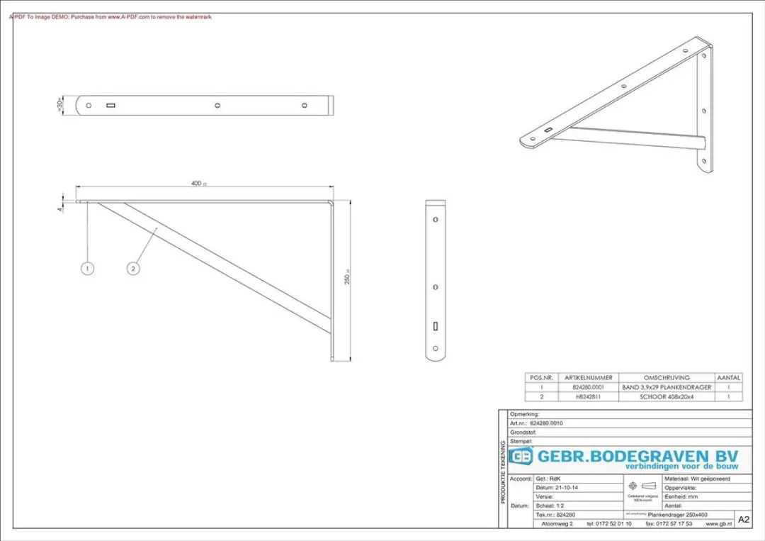 GB Opslagsysteem Bankdrager 250x400mm Wit - afbeelding 2 van 3
