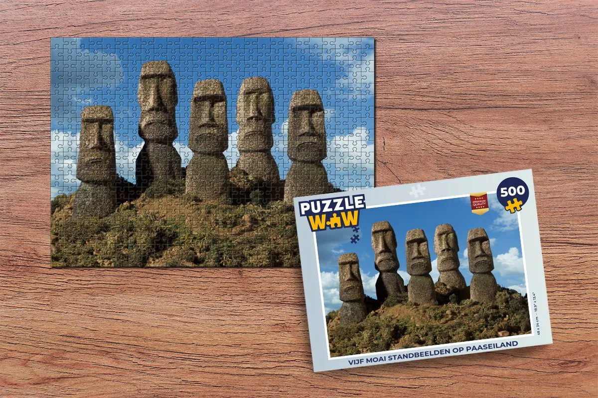 PuzzleWow Moai Standbeelden Legpuzzel 500 Stuks - Multicolor